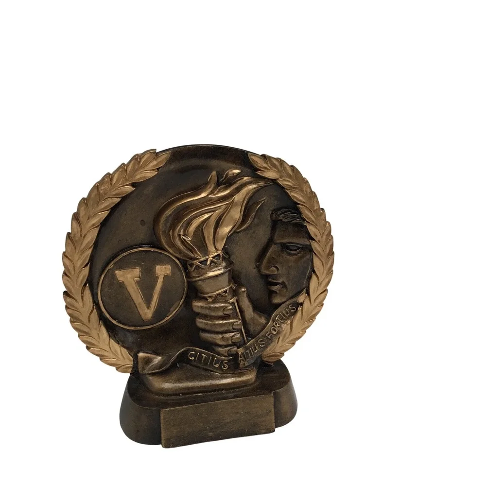 Vintage Bronze Tone Olympic Torch Trophy Citius Altius Fortius Laurel Wreath V‎